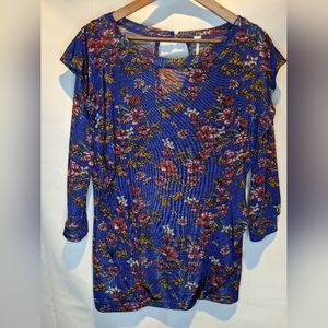 Free People Blue Floral Print Top With Ruffles Women's Size‎ Medium